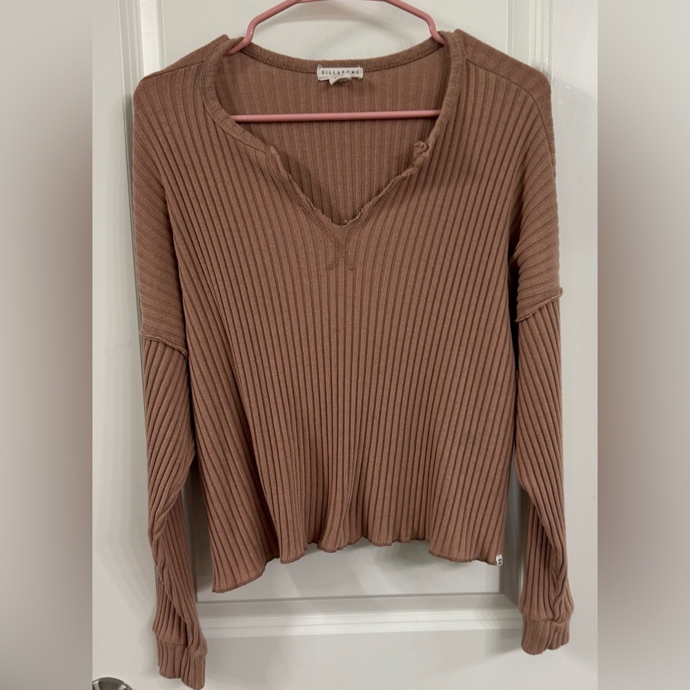 Billabong Essentials Ribbed Knit Top in Tan - Picture 1 of 3